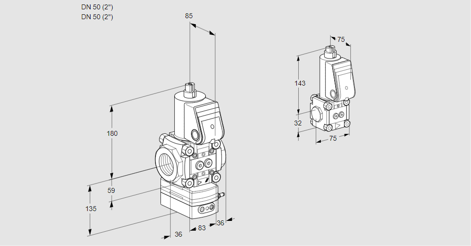 Регулятор соотношения газ/воздух 1:1  с эл.магнитным клапаном VAG 3T50N/50N05GAQR/PP/BS