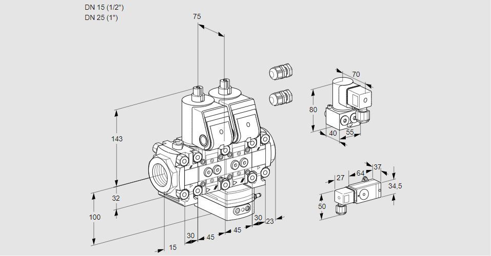 Регулятор расхода с двумя эл.магнитными клапанами VCH 1E15R/25R05FNHEVWR3/2--3/PPBY