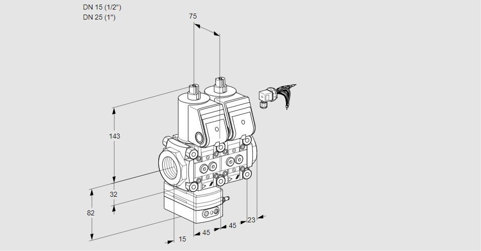 Регулятор соотношения газ/воздух с двумя эл.магнитными клапанами VCG 1E15R/25R05GENWR/PPPP/PPPP