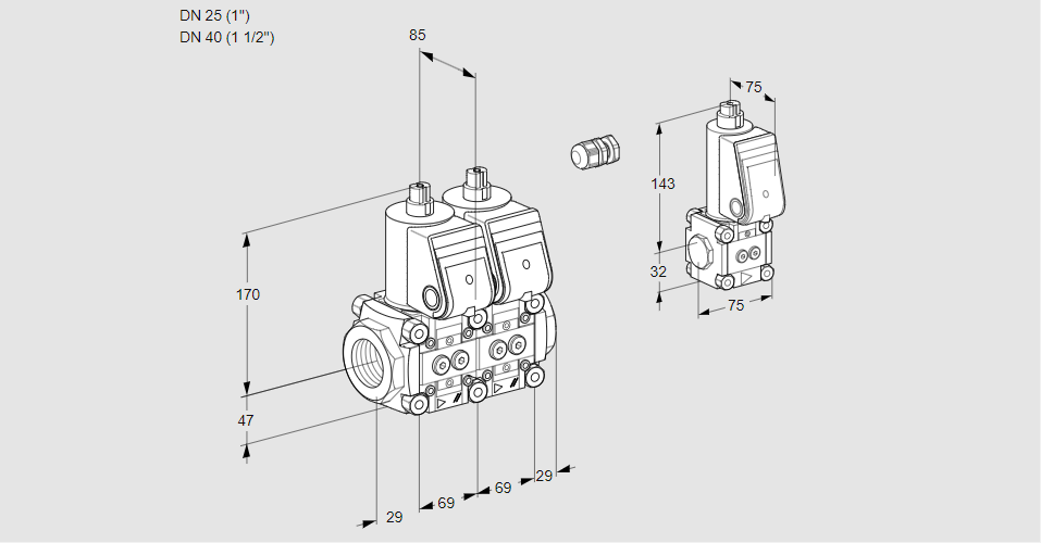 Клапан эл.магнитный сдвоенный VCS 2E25R/40R05NNWR/PPPP/PPZS