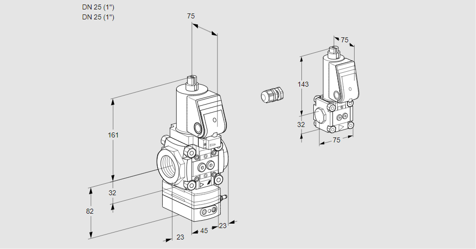 Регулятор соотношения газ/воздух 1:1  с эл.магнитным клапаном VAG 1E25R/25R05GEWGR/PP/ZS