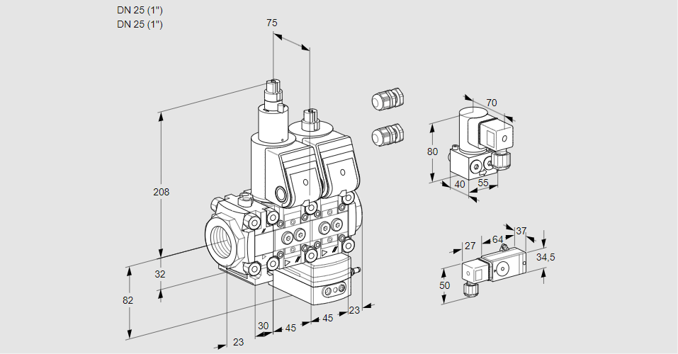 Регулятор соотношения газ/воздух с двумя эл.магнитными клапанами VCG 1E25R/25R05F3LGKWR3/PP3-/PPBY