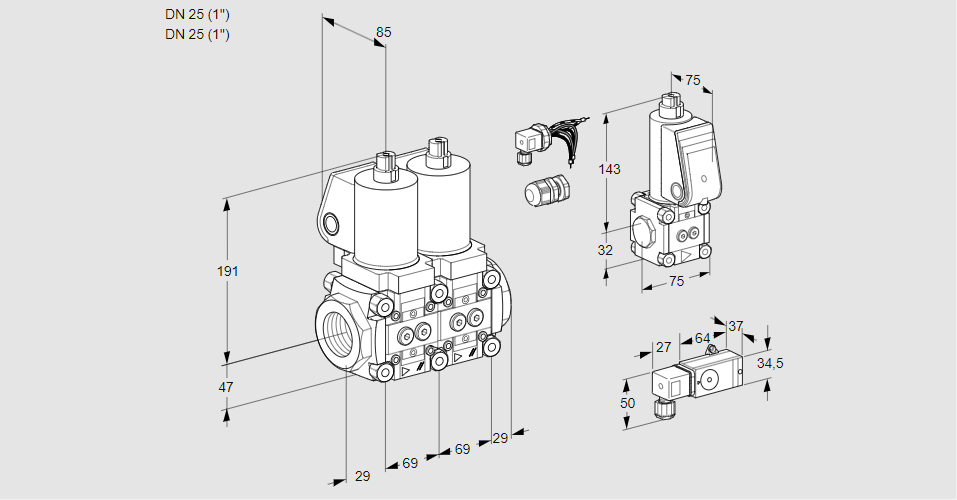 Клапан эл.магнитный сдвоенный VCS 2E25R/25R05NNKSL3/3-BS/PPPP