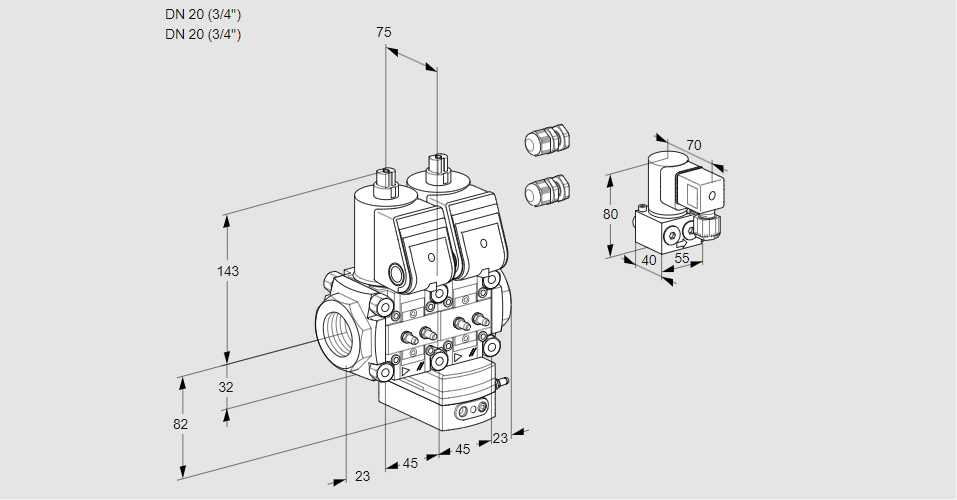 Регулятор соотношения газ/воздух с двумя эл.магнитными клапанами VCG 1E20R/20R05NGEWR3/MMMM/MMBY