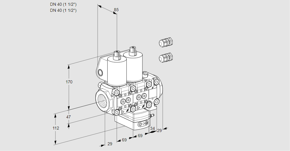 Регулятор соотношения газ/воздух с двумя эл.магнитными клапанами VCG 2E40R/40R05NGEVWL3/PPPP/PPPP