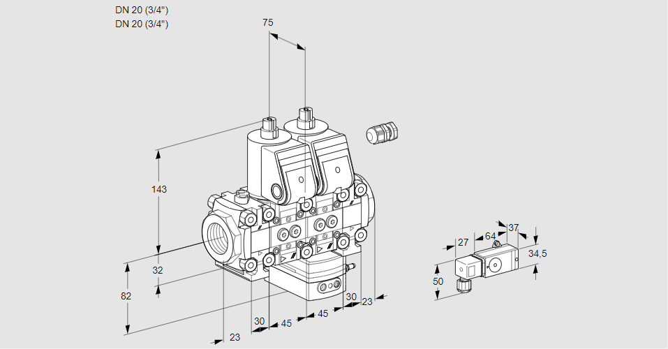 Регулятор давления с двумя эл.магнитными клапанами VCD 1E20R/20R05FND-25VWR/PP3-/PPPP