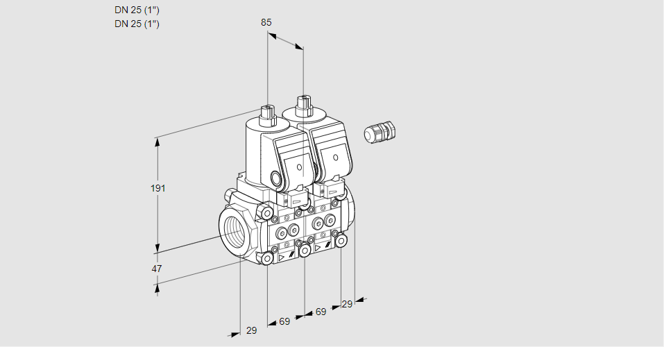 Клапан эл.магнитный сдвоенный VCS 2E25R/25R05NNKGR3/PPPP/PPPP