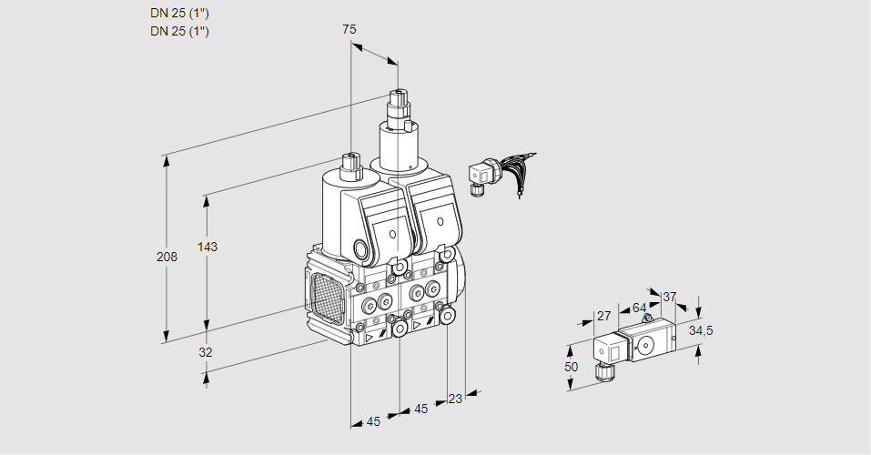 Клапан эл.магнитный сдвоенный VCS 1E25R/25R05FNLWR/2--2/PPPP