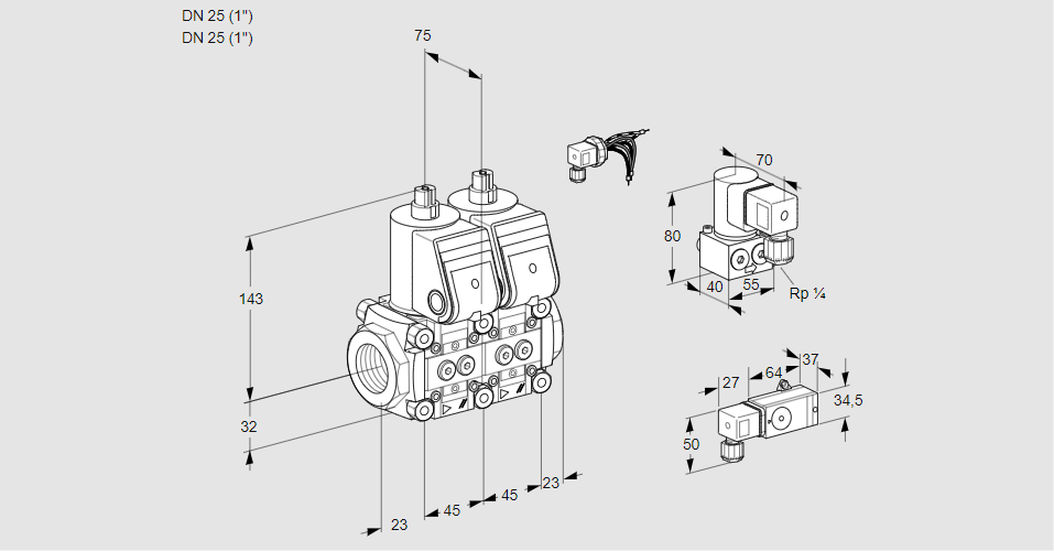 Клапан эл.магнитный сдвоенный VCS 1E25R/25R05NNWR/2-PP/PPZY
