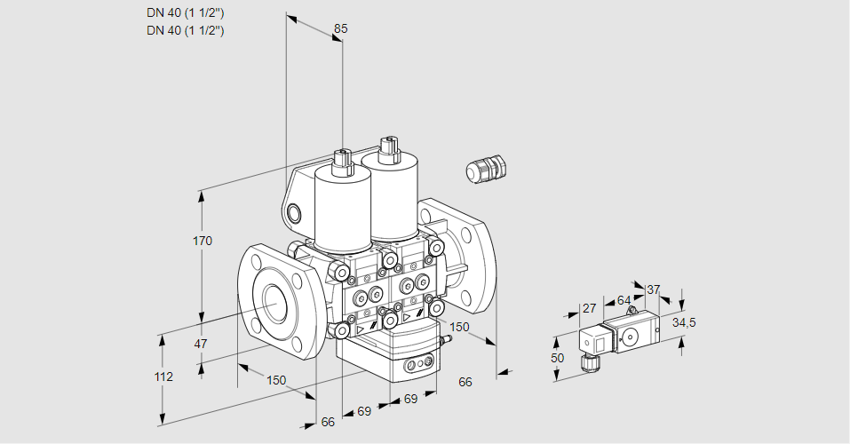 Регулятор соотношения газ/воздух с двумя эл.магнитными клапанами VCG 2E40F/40F05NGEWL/PPPP/-3PP