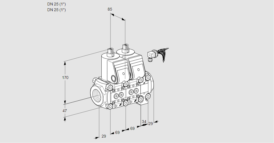 Клапан эл.магнитный сдвоенный VCS 2E25R/25R05NNVWR/PPPP/PPPP