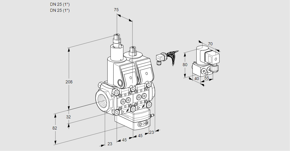 Регулятор соотношения газ/воздух с двумя эл.магнитными клапанами VCG 1E25R/25R05LGEWR/PPPP/PPBY