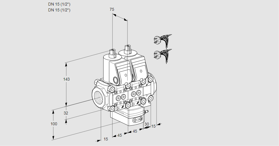 Регулятор расхода с двумя эл.магнитными клапанами VCH 1E15R/15R05NHEVWR5/PPPP/PPPP