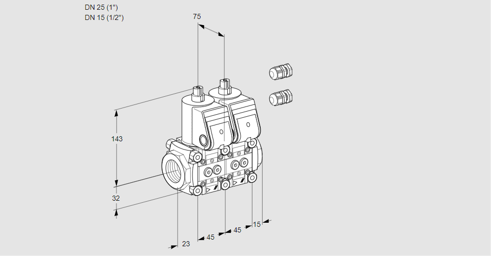 Клапан эл.магнитный сдвоенный VCS 1E25R/15R05NNWR3/PPPP/PPPP