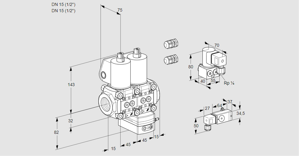 Регулятор соотношения газ/воздух с двумя эл.магнитными клапанами VCG 1E15R/15R05NGEWL3/PPZY/PP2-