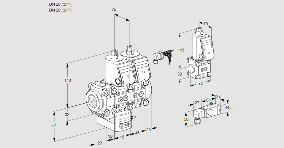 Регулятор давления с двумя эл.магнитными клапанами VCD 1E20R/20R05FD-50NWR/2-PP/PPZS