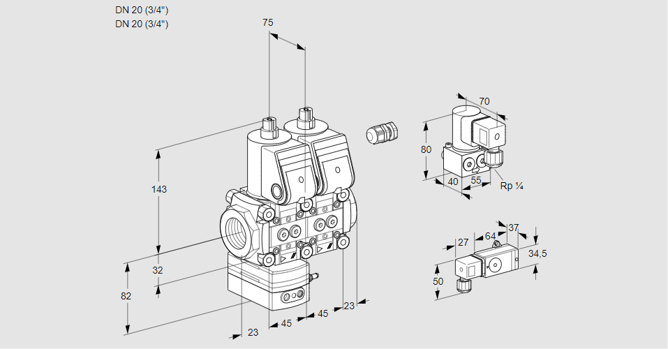 Регулятор давления с двумя эл.магнитными клапанами VCD 1E20R/20R05D-100NWR/-2PP/PPZY
