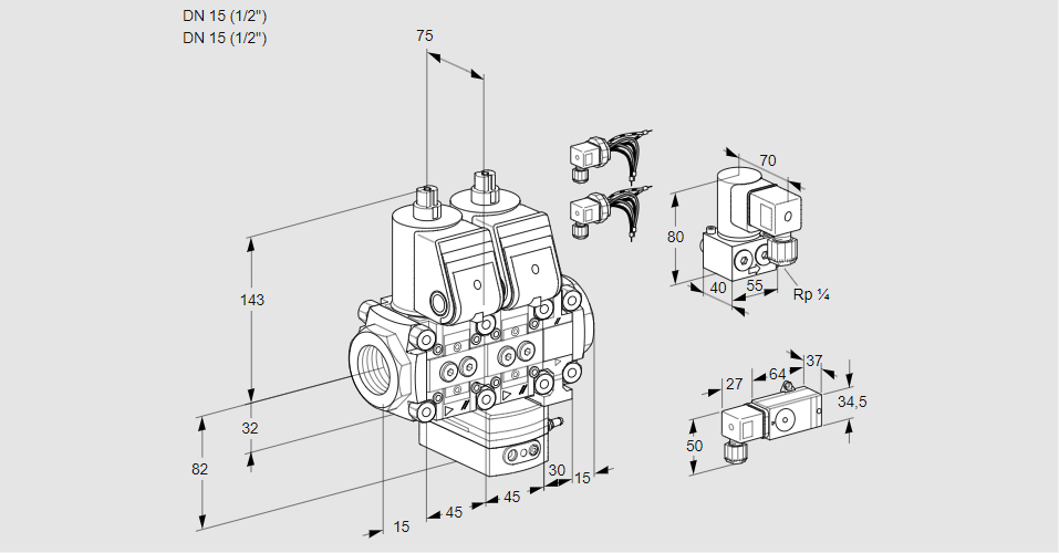 Регулятор соотношения газ/воздух с двумя эл.магнитными клапанами VCG 1E15R/15R05NGEVWR6/-3PP/PPZY