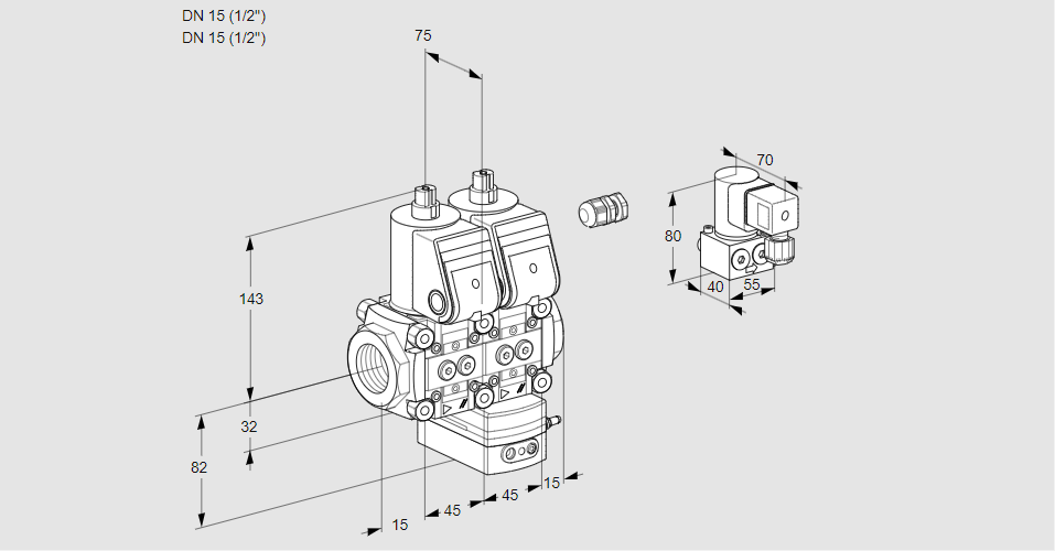 Регулятор давления с двумя эл.магнитными клапанами VCD 1E15R/15R05ND-50WR/PPPP/PPBY
