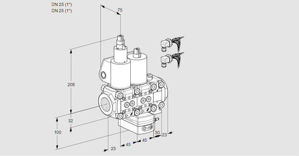 Регулятор расхода с двумя эл.магнитными клапанами VCH 1E25R/25R05LHEVWL6/PPPP/PPPP