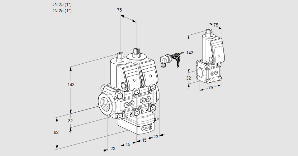 Регулятор соотношения газ/воздух с двумя эл.магнитными клапанами VCG 1E25R/25R05NGEQR/PPPP/PPZS