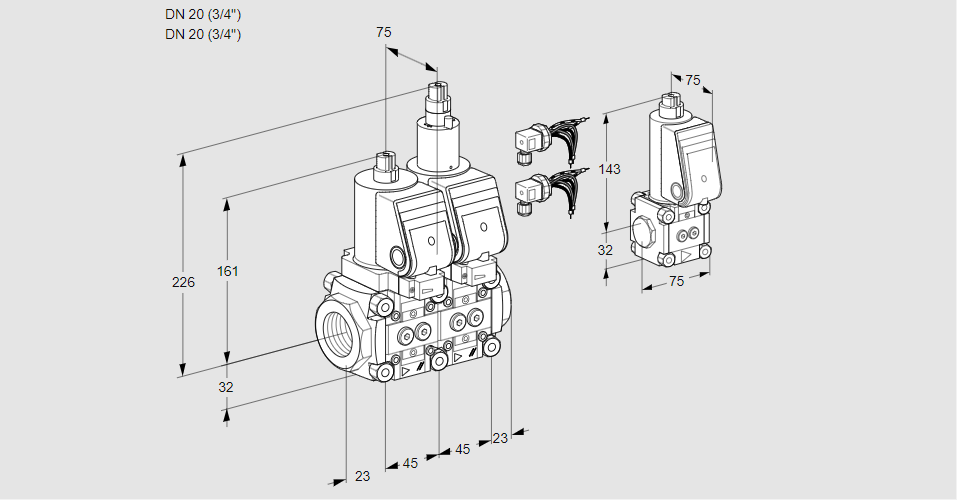 Клапан эл.магнитный сдвоенный VCS 1E20R/20R05NLWGR8/PPPP/PPBS