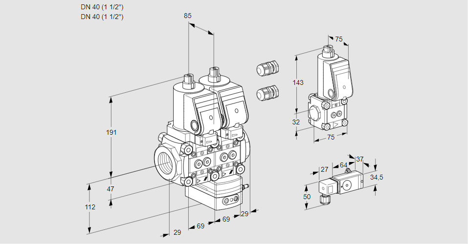 Регулятор давления с двумя эл.магнитными клапанами VCD 2E40R/40R05ND-100WGR3/PP4-/BSPP