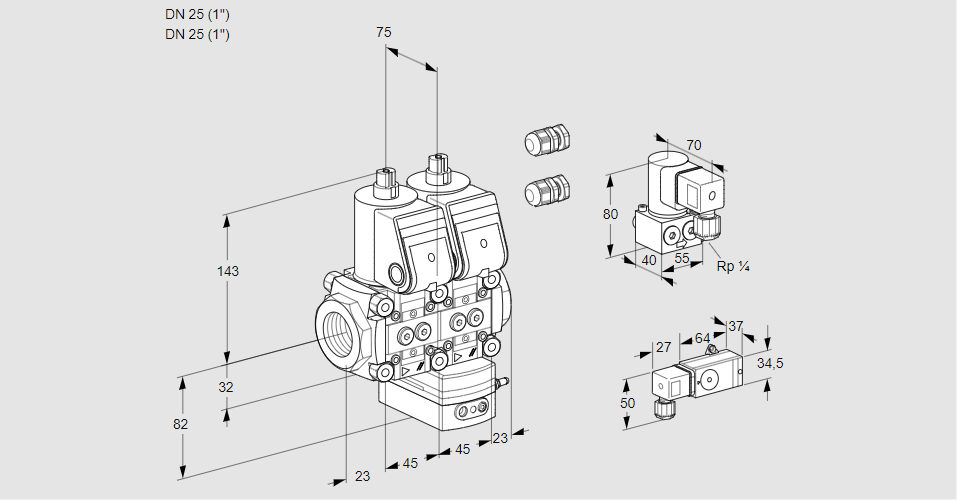 Регулятор соотношения газ/воздух с двумя эл.магнитными клапанами VCG 1E25R/25R05NGEWR3/-3PP/2-ZY