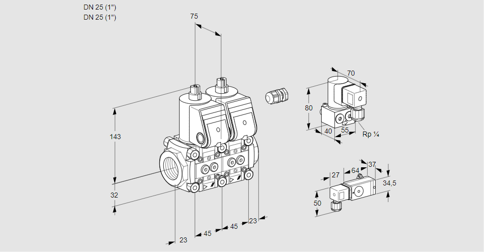 Клапан эл.магнитный сдвоенный VCS 1E25R/25R05NNWR/2-PP/4-ZY