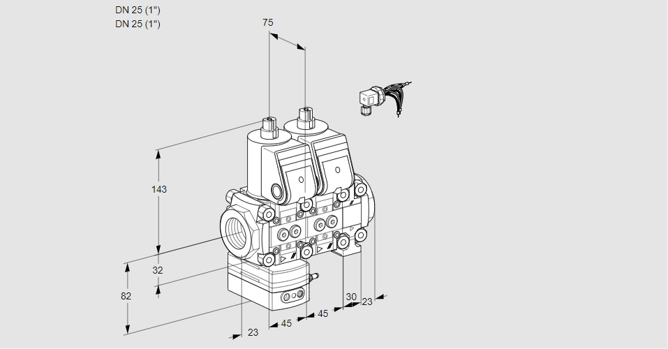 Регулятор соотношения газ/воздух с двумя эл.магнитными клапанами VCG 1E25R/25R05GENVWR/PPPP/PPPP