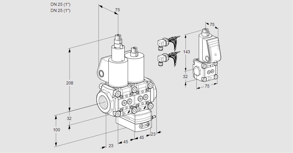 Регулятор расхода с двумя эл.магнитными клапанами VCH 1E25R/25R05LHEWL6/PPBS/PPPP