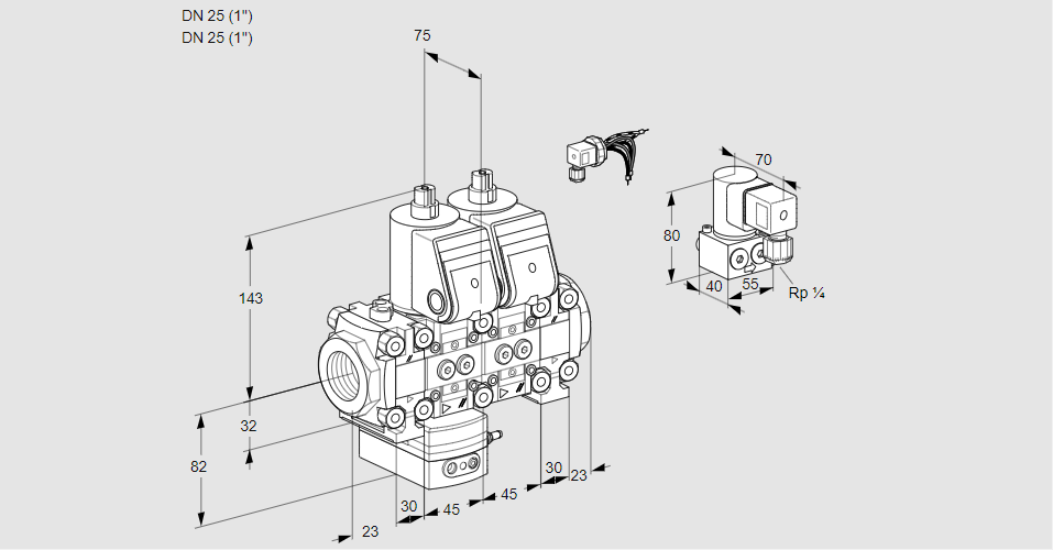 Регулятор соотношения газ/воздух с двумя эл.магнитными клапанами VCG 1E25R/25R05FGENVWR/PPPP/ZYPP