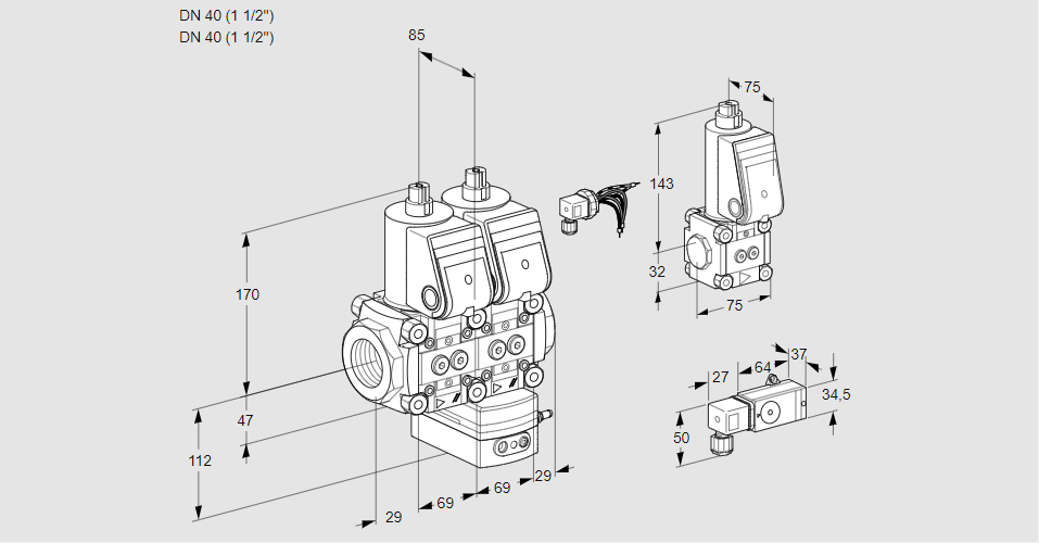 Регулятор давления с двумя эл.магнитными клапанами VCD 2E40R/40R05ND-50WR/PPPP/3-ZS