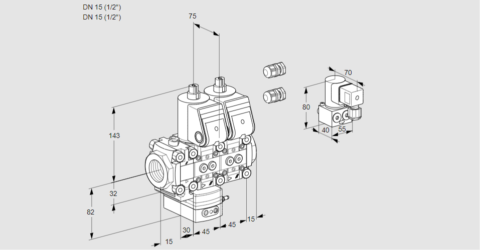 Регулятор давления с двумя эл.магнитными клапанами VCD 1E15R/15R05FD-25NWR3/PPPP/BYPP