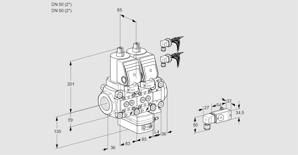 Регулятор соотношения газ/воздух с двумя эл.магнитными клапанами VCG 3E50R/50R05NGNVWSR8/2-PP/PPPP
