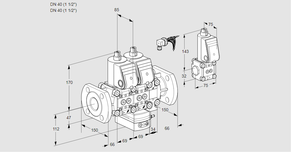 Регулятор соотношения газ/воздух с двумя эл.магнитными клапанами VCG 2E40F/40F05NGEVWR/PPPP/PPZS