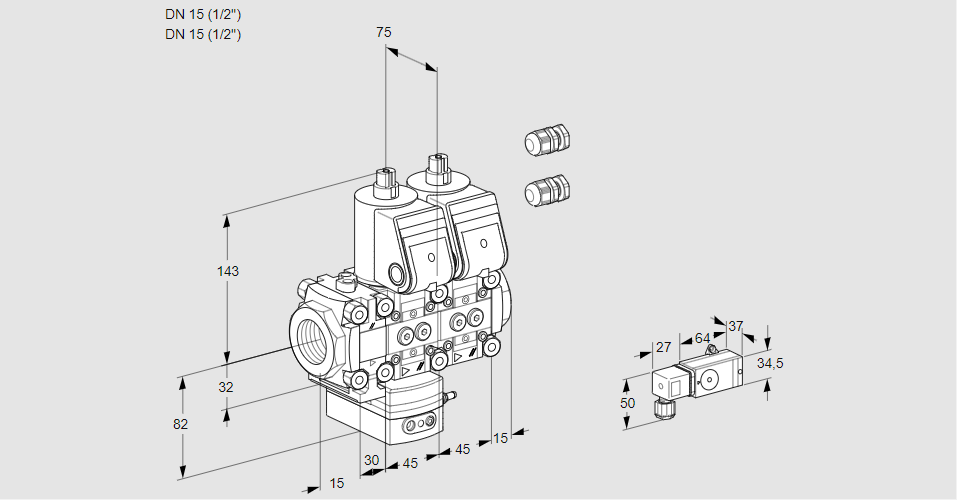 Регулятор давления с двумя эл.магнитными клапанами VCD 1E15R/15R05FD-50NKR3/3-PP/PPPP