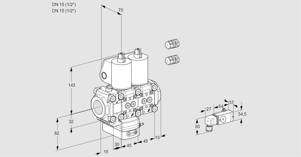 Регулятор давления с двумя эл.магнитными клапанами VCD 1E15R/15R05FD-25NWL3/PPPP/2-PP