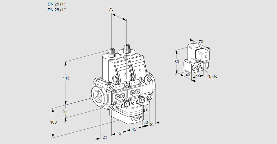 Регулятор расхода с двумя эл.магнитными клапанами VCH 1E25R/25R05NHEVWR/PPPP/PPZY