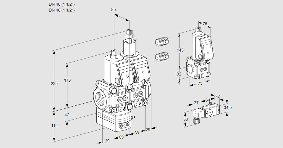 Регулятор давления с двумя эл.магнитными клапанами VCD 2E40R/40R05D-50LWR3/3--4/PPBS