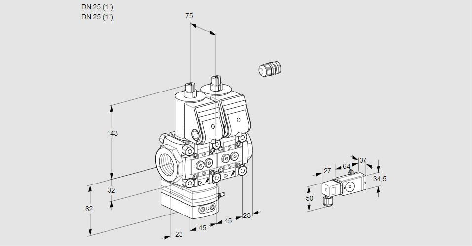 Регулятор давления с двумя эл.магнитными клапанами VCD 1E25R/25R05D-25NWR/2-PP/PPPP