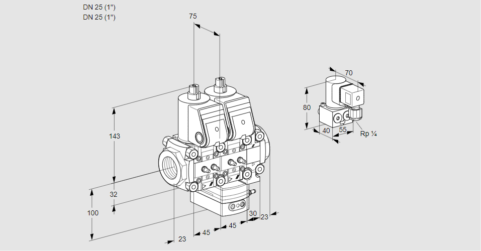 Регулятор расхода с двумя эл.магнитными клапанами VCH 1E25R/25R05NHEVWR/MMMM/PPZY
