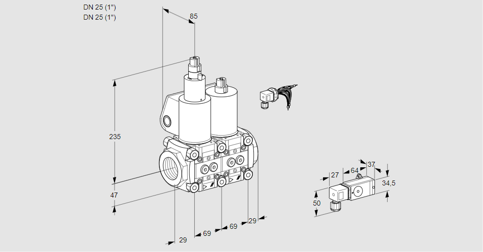Клапан эл.магнитный сдвоенный VCS 2E25R/25R05LNWL/PPPP/-2PP