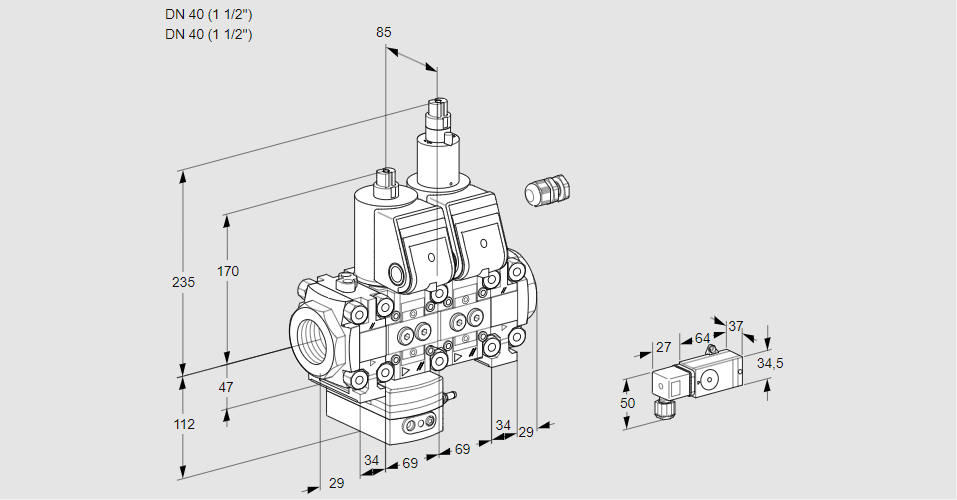 Регулятор давления с двумя эл.магнитными клапанами VCD 2E40R/40R05FD-50LO20WR/2-PP/PPPP