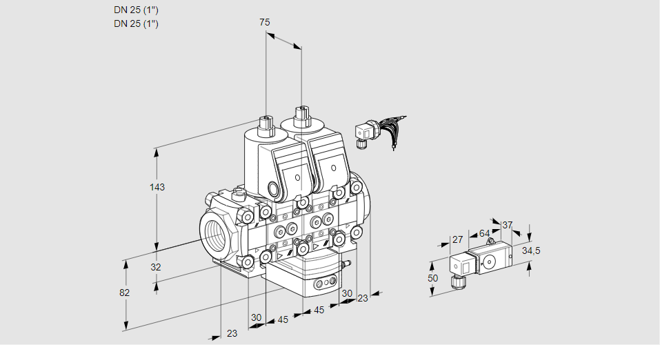Регулятор давления с двумя эл.магнитными клапанами VCD 1E25R/25R05FND-25VWR/2-PP/PPPP