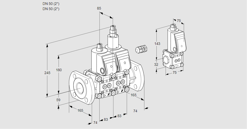 Клапан эл.магнитный сдвоенный VCS 3E50F/50F05NLWR/PPPP/PPBS