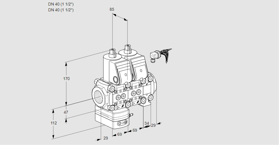Регулятор соотношения газ/воздух с двумя эл.магнитными клапанами VCG 2E40R/40R05GNNVWR/PPPP/PPPP