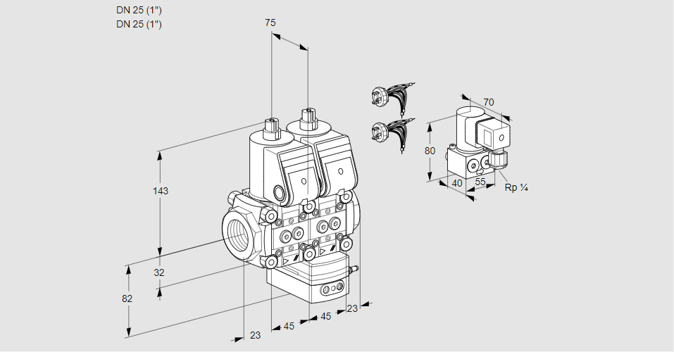 Регулятор соотношения газ/воздух с двумя эл.магнитными клапанами VCG 1E25R/25R05NGEWR5/PPPP/PPZY