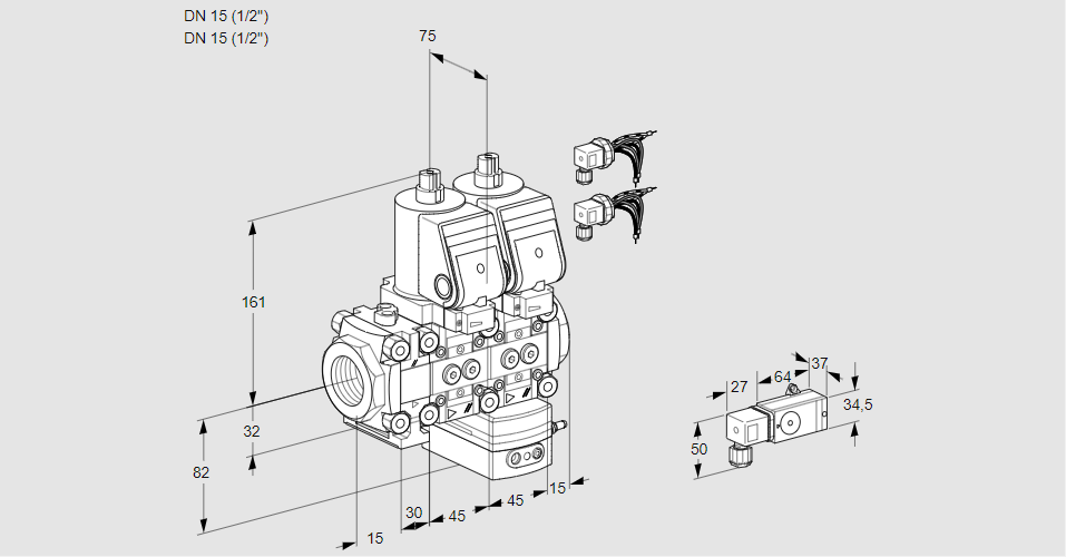 Регулятор давления с двумя эл.магнитными клапанами VCD 1E15R/15R05FND-25WGR8/2-PP/PPPP