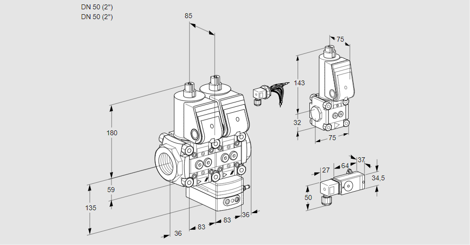 Регулятор давления с двумя эл.магнитными клапанами VCD 3E50R/50R05ND-100WR/-2PP/3-ZS
